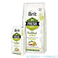 Сухой корм для взрослых собак Brit Fresh Утка пшено 2.5кг