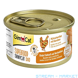 Консервированный корм для котов Shiny Cat Superfood Курица и морковь...