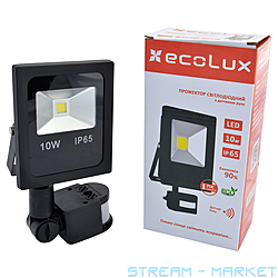 Прожектор Ecolux Led 10W 220V IP65 холодный 6500K с датчиком движения