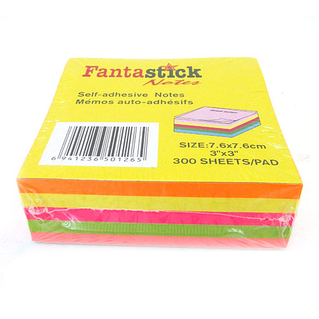 Бумага для записей Fantastick Неон с липким краем 76х76мм 300 листов 5 ...